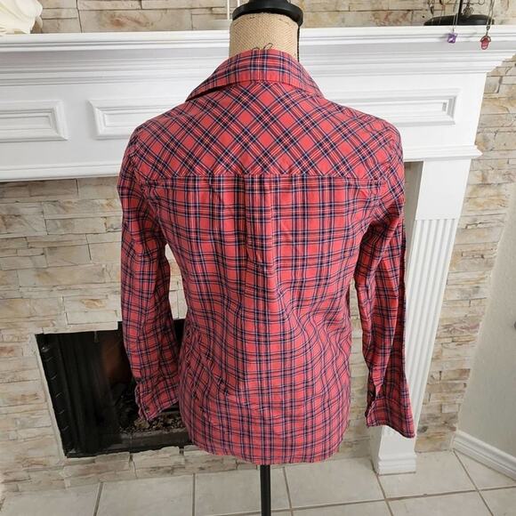 J. Crew red and blue plaid button down shirt size 0 XS - Picture 4 of 6